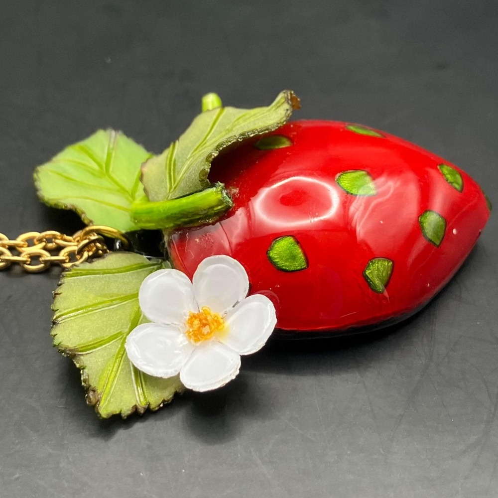 Cilea Paris Designer Strawberry Pendant Necklace – French Artisan Resin Jewelry - Picture 3 of 9